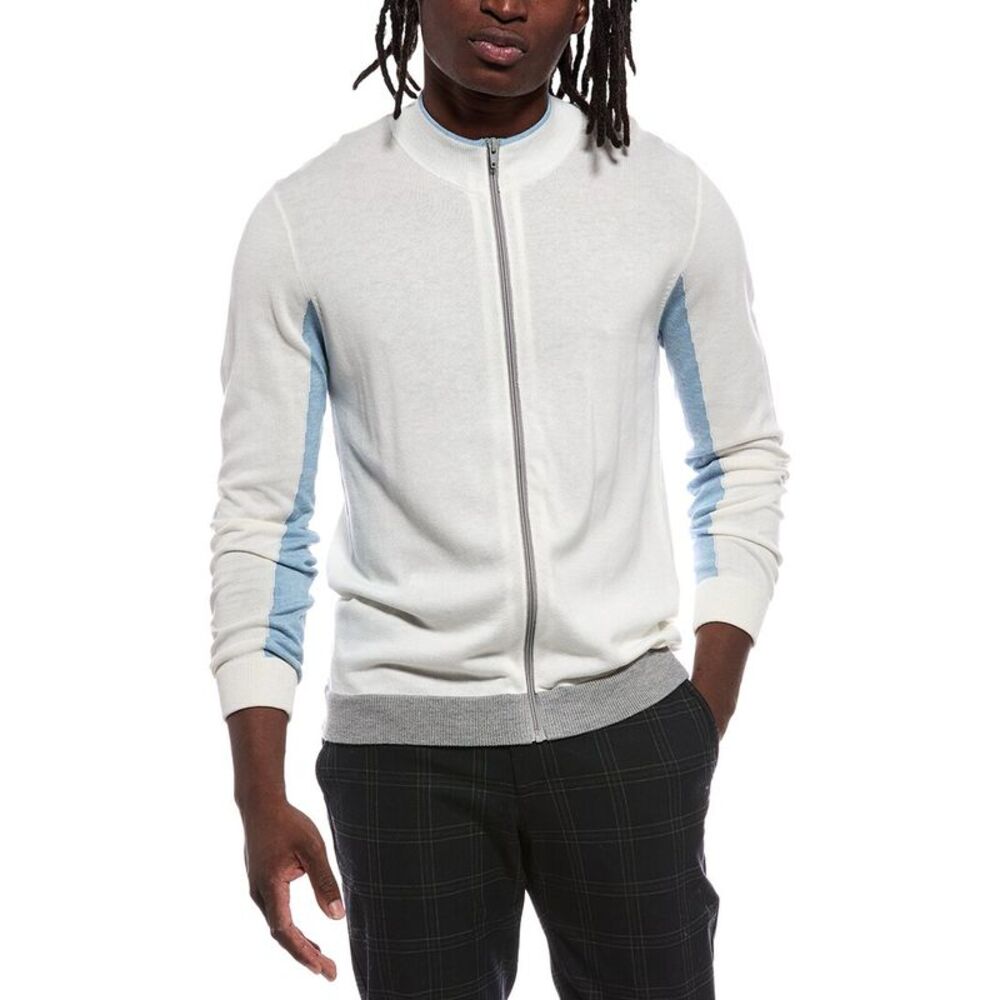 Autumn Cashmere Mens  Sleeve Stripe Cashmere-Blend Jacket, White